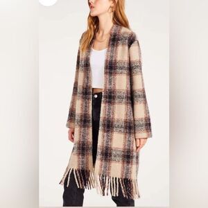 BB Dakota Plaid Open Front Jacket, Tan/Brown, Size US S